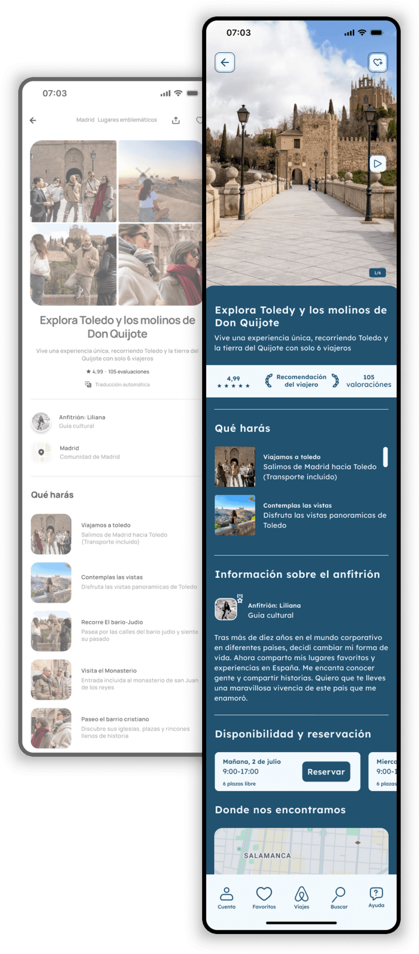 El flujo de descubrimiento de estancias y experiencias con un layout despejado