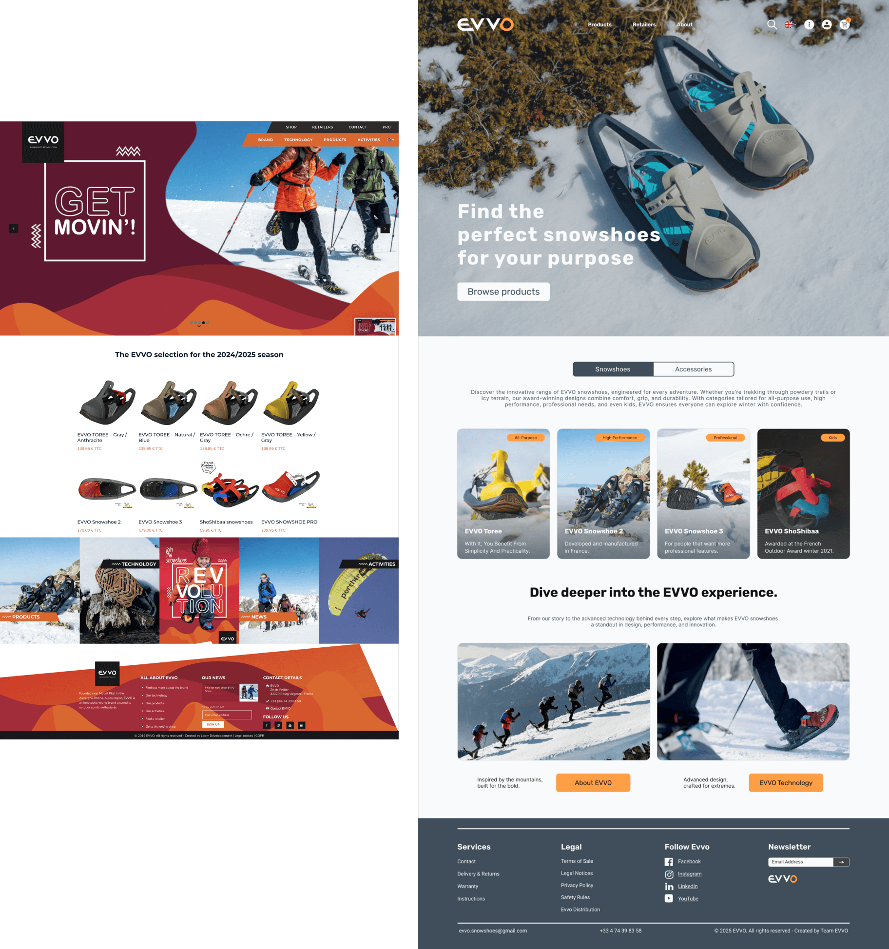 La web original de EVVO: un layout desktop-first recargado y lleno de contenido técnico denso