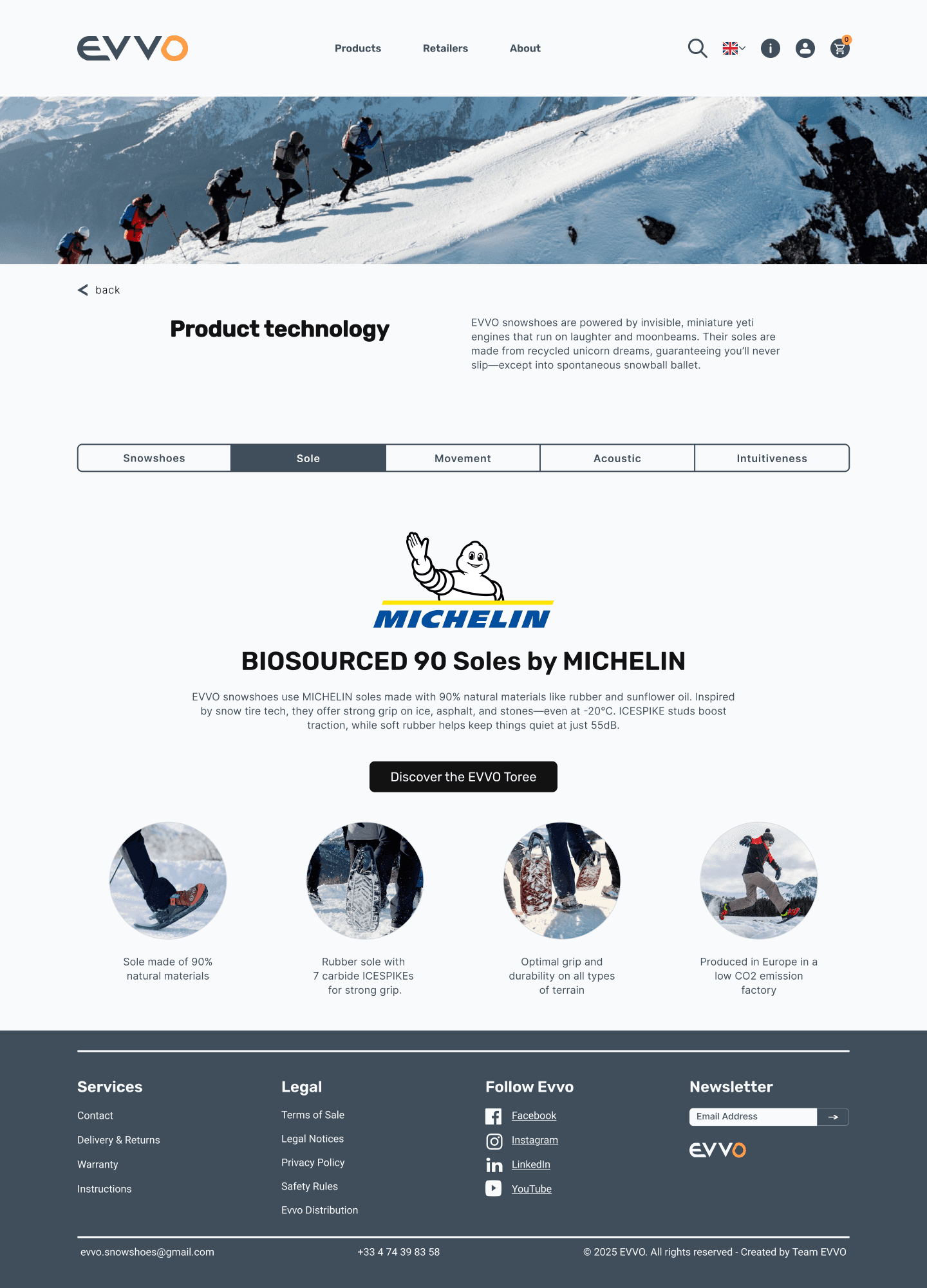 Página completa de detalle de producto con la tecnología Michelin y los materiales de origen biológico