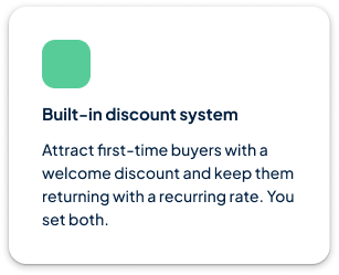 FLIZpay marketing card: the discount system, attracting first-time buyers with a welcome discount and keeping them with a recurring rate