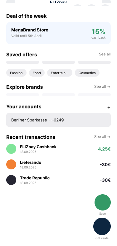 Consumer app concept B: a central hub button navigation pattern