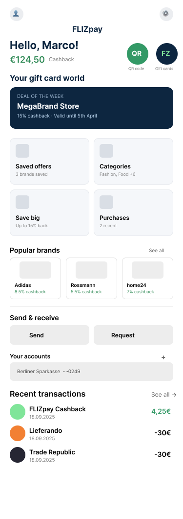Consumer app concept C: a gift-card-world browsing pattern
