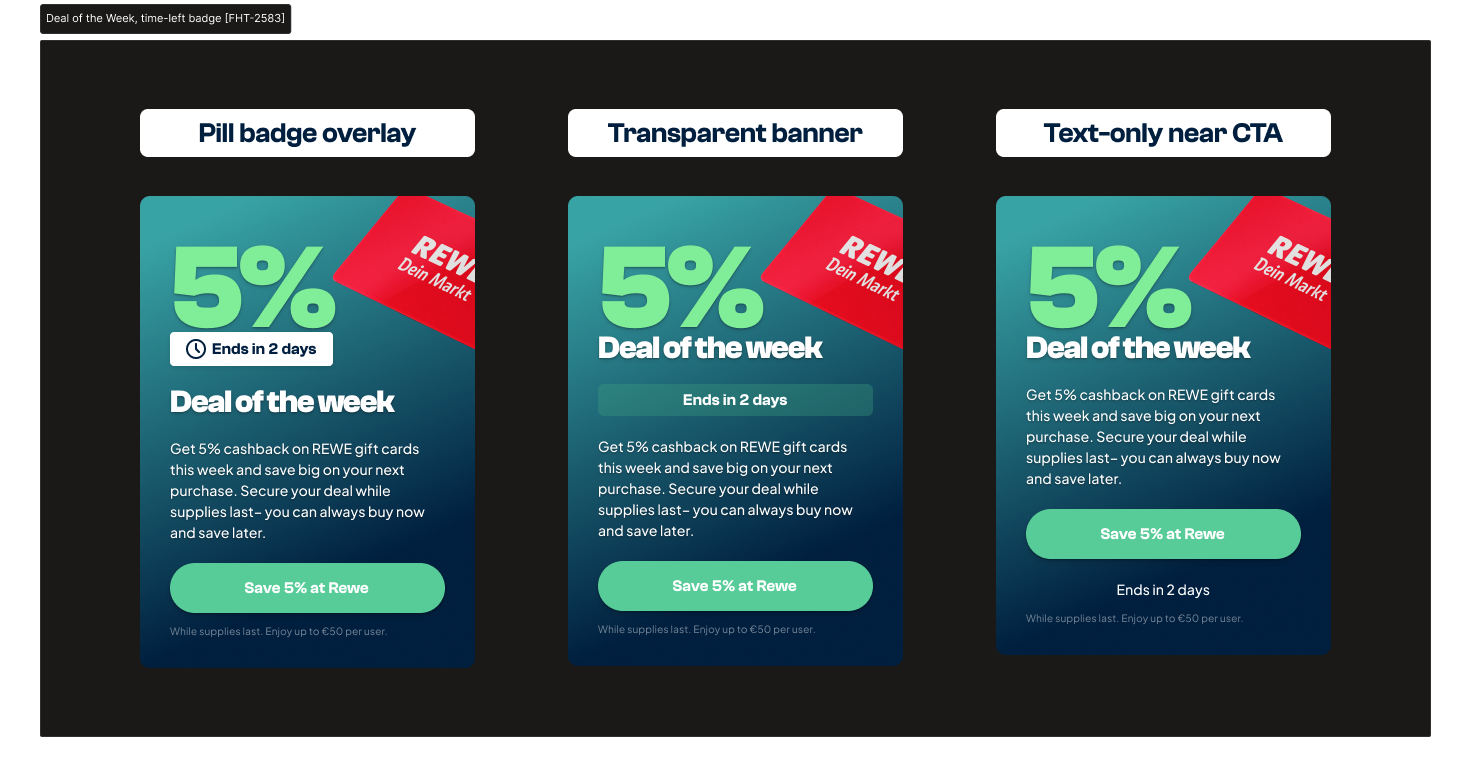 The deal-of-the-week card with a time-left badge marked by a flame for urgency