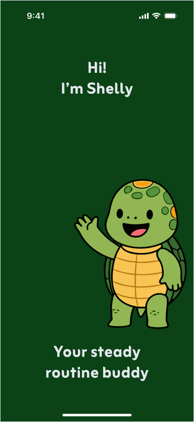 Original 2025 greeting screen with the Shelly mascot waving