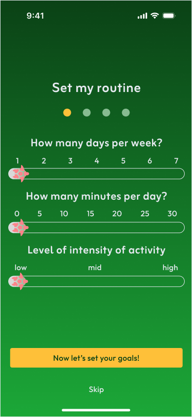 Original 2025 screen for setting a weekly routine with three sliders