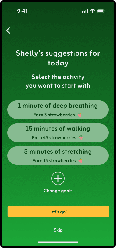 Pantalla de notificación en la que la app detecta estrés y sugiere un ejercicio de respiración