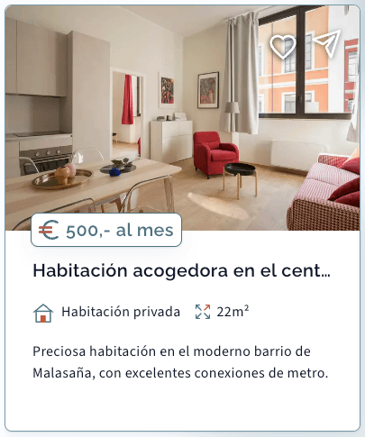 Una tarjeta de anuncio de Urbiqo en español con el título recortado con puntos suspensivos donde el título inglés, más corto, sí cabía