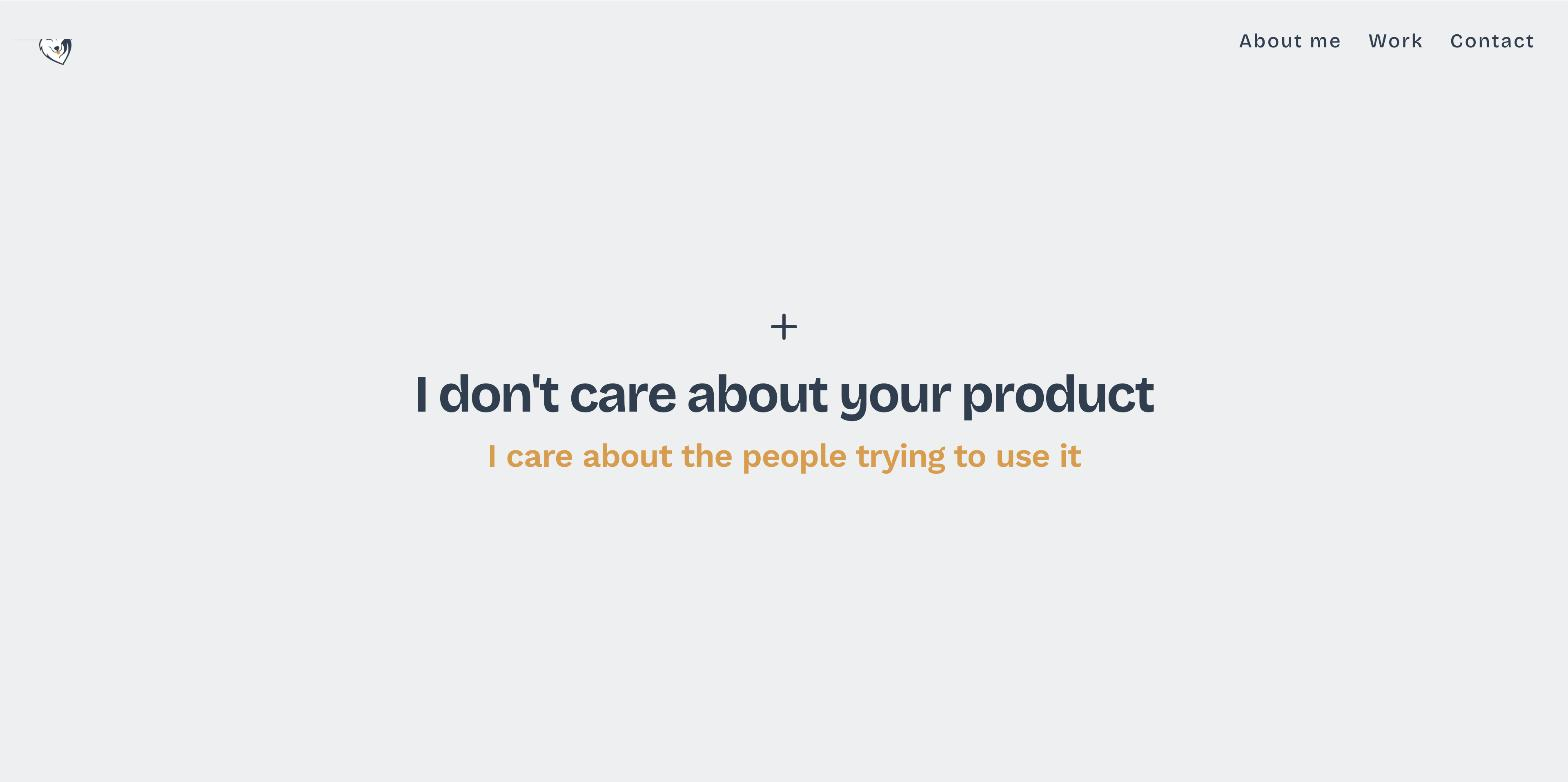 The last Framer design in the light theme: the line-art wolf mark, and the hero reading I don't care about your product, I care about the people trying to use it